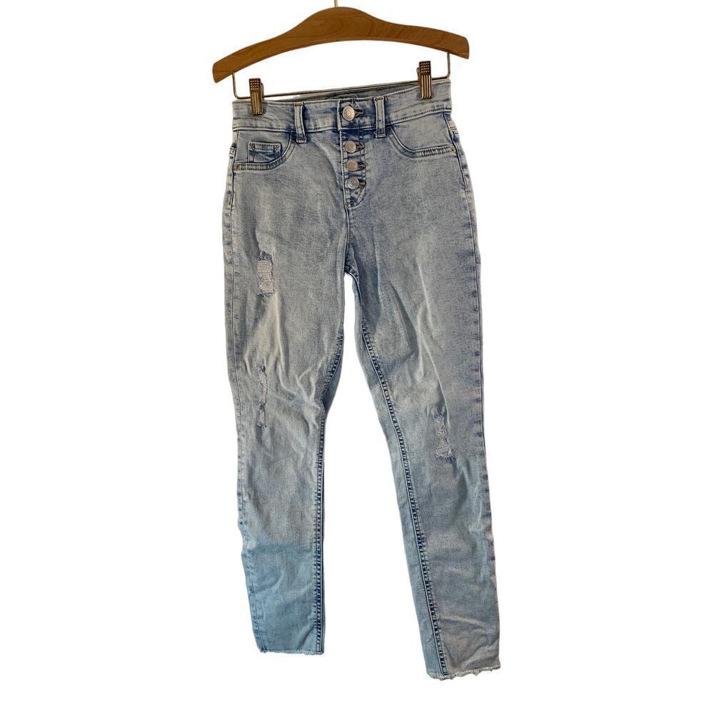 JUSTICE Girl’s Snap Button High Rise Distressed Jeggings / Size: 12